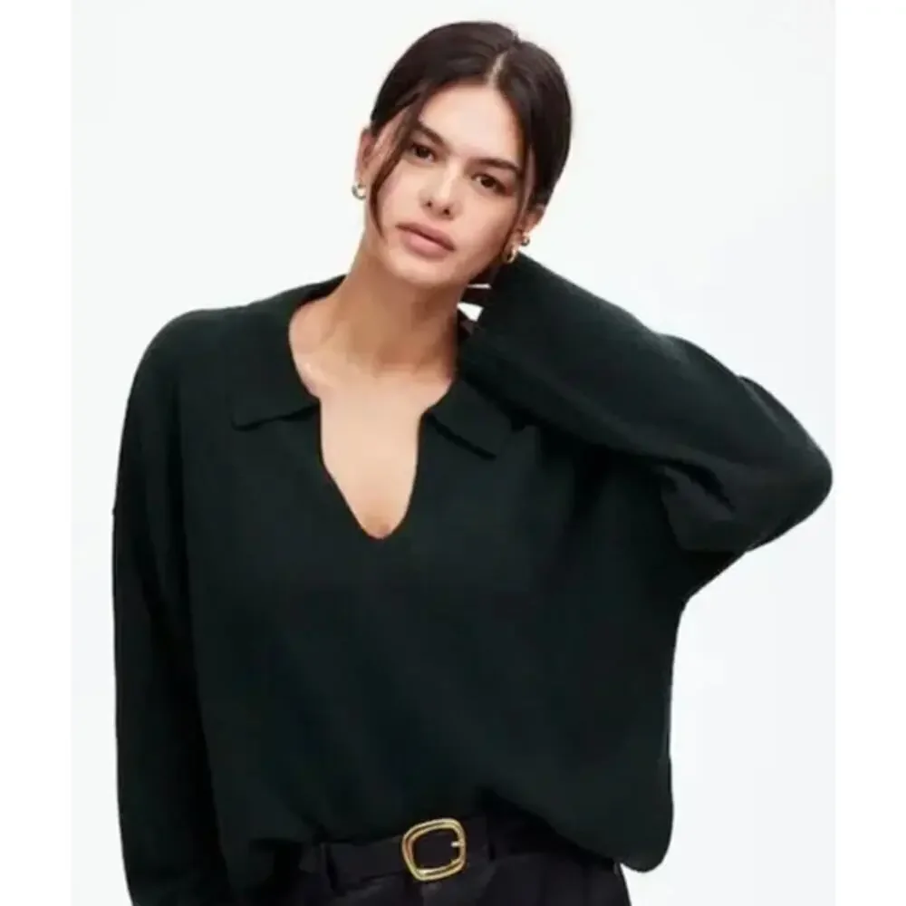 Madewell Polo Sweater Cashmere Wool Blend Dark Green NWT XXS